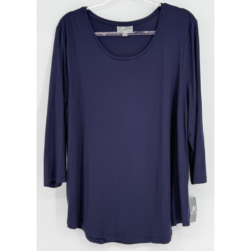 JM Collection Women‎ Intrepid Blue Scoop Neck 3/4 Sleeve Tee Sz XL NEW